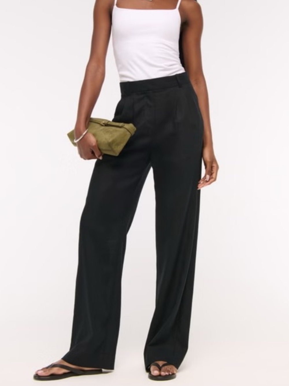 Abercrombie & Fitch Black Wide-Leg High Rise Linen Tailored Sloane Pant 26/2 R